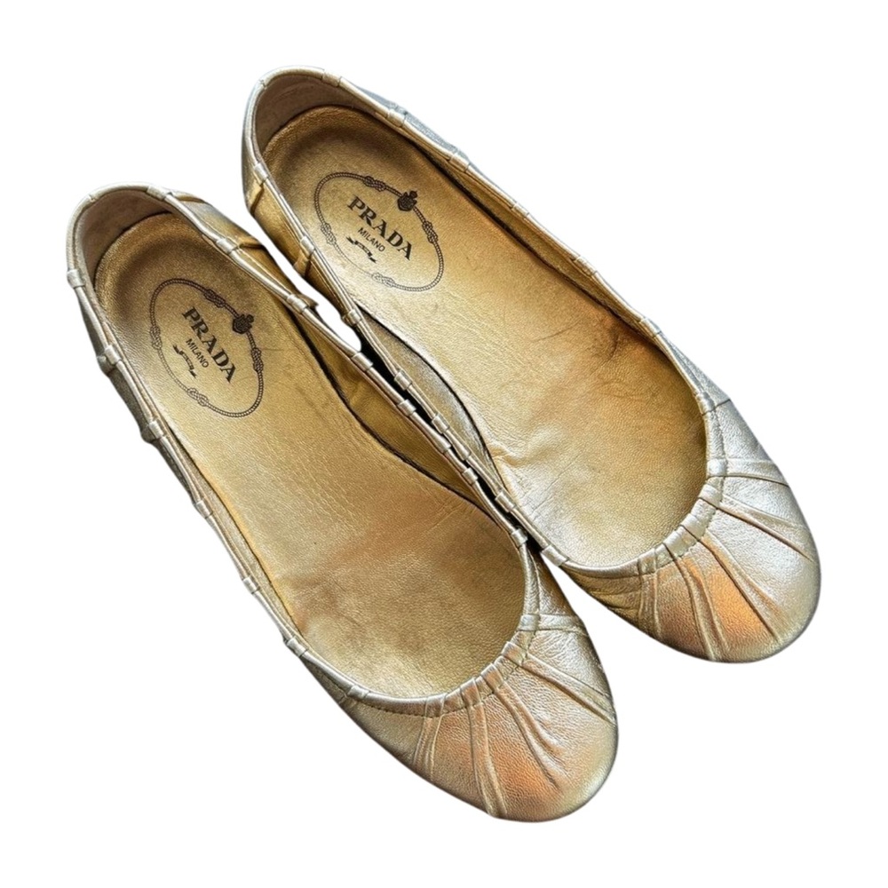 Prada Metallic Gold Flats